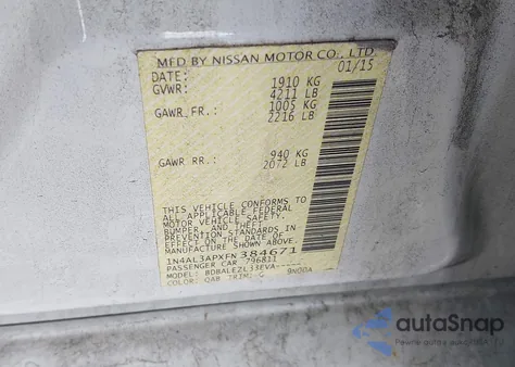 2015 Nissan Altima 2.5 S z USA, uszkodzony, nr VIN 1N4AL3APXFN384671